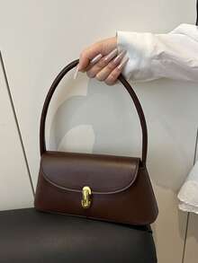 1 件时尚纯色金属扣复古斜挎包，女士复古仿油性皮革翻盖装饰腋下单肩包，可调节肩带，适合约会、外出、聚会 - 咖啡 - 查看 3