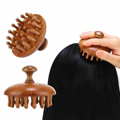Bàn chải massage da đầu bằng gỗ đa năng, bàn chải Gua Sha phù hợp cho cả nam và nữ, dụng cụ massage tóc và cơ thể.