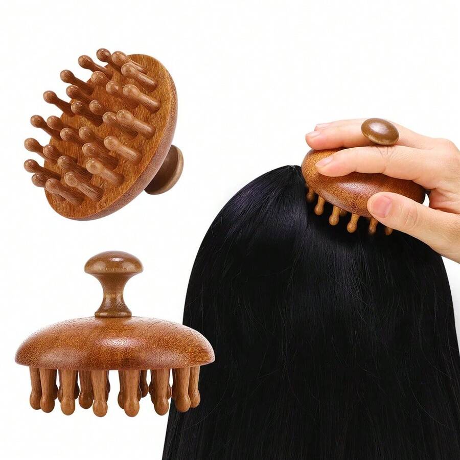 Bàn chải massage da đầu bằng gỗ đa năng, bàn chải Gua Sha phù hợp cho cả nam và nữ, dụng cụ massage tóc và cơ thể. - màu nâu - Xem 1