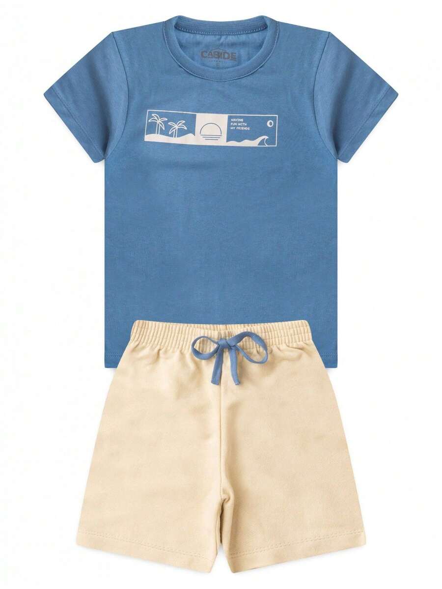 Conjunto Infantil Menino Camiseta Bermuda Praia - Azul Royal - Visão 1
