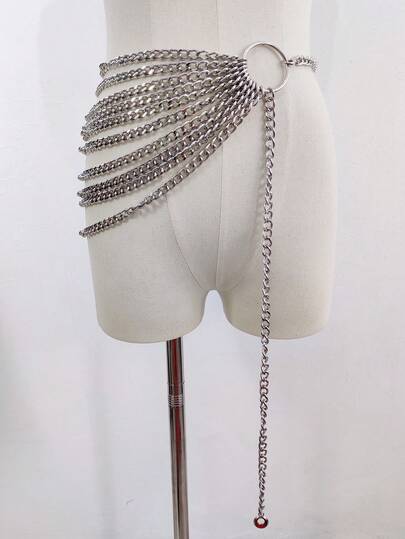 1pc Gold-Color 10-Layer Tassel Waist Chain, Punk Rock Chic Chain Belt Suitable For Dresses & Pants, Adjustable For Party & Everyday Wear Fall, Autumn, Halloween