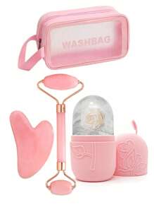 3Pcs Ice Face Roller -Facial Skincare Ice Roller Set,Facial Massage Tool,Silicone Ice Face Roller, Lce Roller,Rose Quartz With Roller Massager And Scraping Gua Plate,For Face & Eye Puffiness Relief, FacialMassager Contour And Enhance Skin Care & Glow,For Eyes, Neck, And Face,Lce Facial RollerMold Cub- Skin Care Toole.Summer Ice Massage Products,Office Supplies School Supplies Travel Essentials.