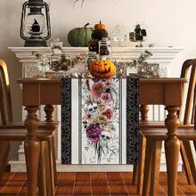 1/25 piezas Top de mesa estilo gótico de Halloween Skeleton, hecha de poliéster, adecuada para fiestas en casa, decoración de habitaciones, decoraciones de atmósfera de vacaciones, regalo navideño, regalos para el hogar, runner de la mesa - XYZQ26 - Ver 6