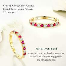 Birthstone Rings Eternity Band 925 Sterling Silver/Yellow Gold Created Gemstone Stackable Wedding Band Half Eternity Rings For Women Size 6 To 102025 - 07. 七月 / 創建 ruby - 查看 6