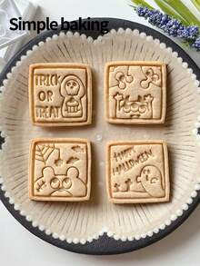 4pcs Halloween Cartoon Theme Cookie Cutter Set, Including Ghost, Skeleton And Monster Patterns. Also Includes Parent-Child Frosting Cookie Tools, Day Of The Dead Cookie Stamps And Dessert Molds. - White - View 7