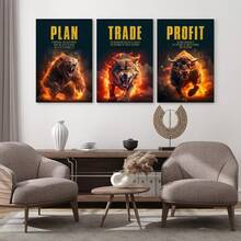 GUBIYU Black Hustle Grind Execution Wall Art Set Of 3 Framed Canvas Office Inspirational Motiviational Wall Decor Art Positive Quotes Posters Living Room Pictures Walls Decor Mens Guys 12x16 - 黑金狼03 - 查看 3