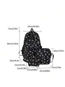 Set de 3 mochilas con estampado de lazo de nailon, mochila plegable de gran capacidad con múltiples bolsillos y cremallera impermeable, adecuada para adolescentes, estudiantes de secundaria y universidad, mujeres para uso diario, ir y venir, viajes, regalo del Día de San Valentín, mochila con lazo linda, esencial para volver a la escuela, mochila universitaria, imprescindible para la universidad - Negro - Ver 2