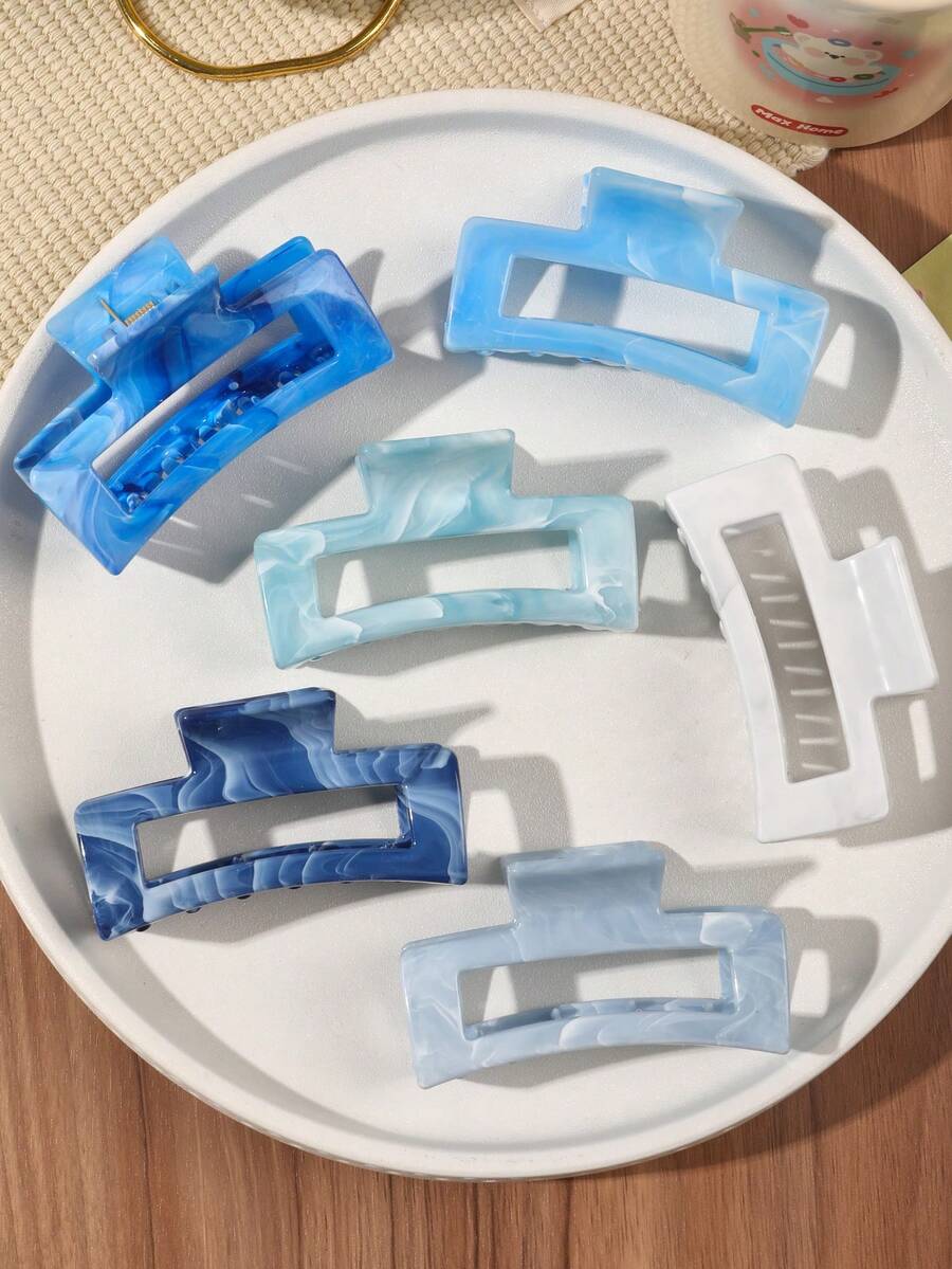 6 件套春夏波西米亚甜美蓝宝石蓝色大理石渐变方形中号发夹,清新森林海滩发夹配饰发饰优雅爪夹,学校用品,学院秋季配饰秋冬度假装女士 - 彩色 - 查看 1