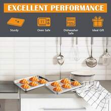 2Pcs Baking Sheet Pan Set, Joyfair Stainless Steel Cookie Sheets, Commercial Metal Pans Toaster Oven Tray Bakeware Roll/Bread/Bacon, Heavy Gauge, Rust-& Dishwasher Safe (9 Inch) - 10.4英寸 - 查看 4
