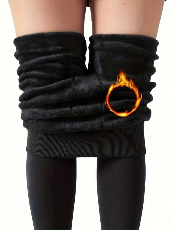 Dikke, warme dameswinterlegging, lange kousen met wollen voering, thermische basislaagbroek, zwart, 220 g