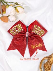 1pc Custom Sequin Glitter Cheerleading Cheer Bow Personalized Bows Hair Tie With Team Name On Tail For Kids Cheer Hair Accessoreisback To School Winter Gift Ideas Boy Girl Valentine's Day - Custom Glitter Hair Bow - View 7