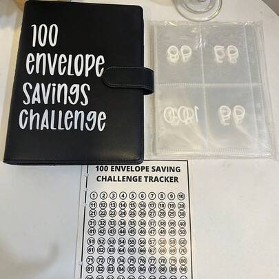 KKC 100 Envelopes Money Saving Challenge A5 Binder With Cash Envelopes Budget Book To Save $5050 In 100 Days, Ideal For Budget Planning Money Management Organizer Pvc Durable E Planner Sketchbook Bible Study Supplies Cute Office Supplies For Work