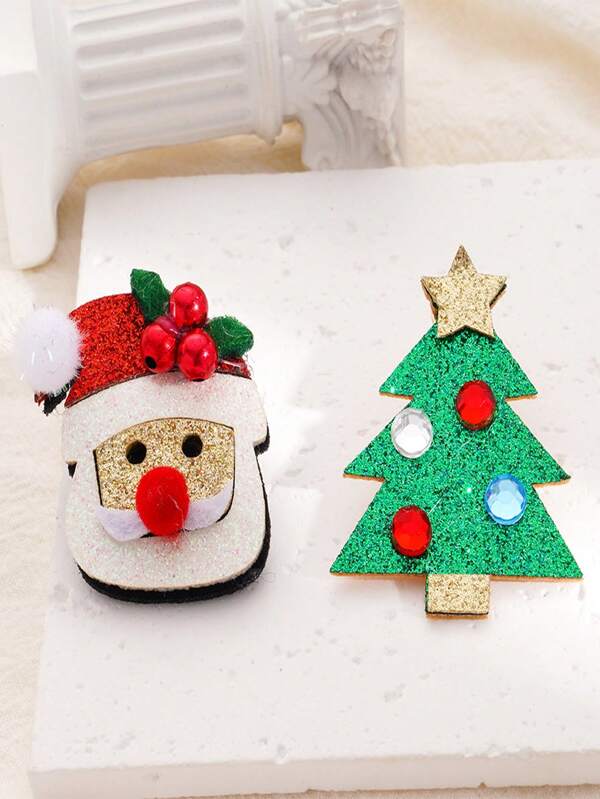Christmas Themed Funny Earrings - Christmas Tree & Santa Claus Shaped Earrings