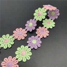 1 yarda 25mm Lindo de encaje con flores de margarita coloridas para tejer cinta bordada de boda DIY hecha a mano con parches, suministros de costura, manualidades - Elige colores - Ver 3