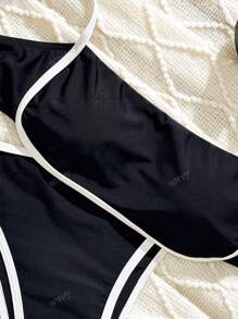 Women Simple Spliced Tie Back Sexy Bikini Set High Waist Bathing Suits Beach Outfit