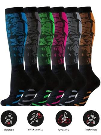 6 pares de calcetines deportivos de compresión hasta la rodilla unisex, transpirables, que absorben la humedad, cómodos, de tejido de nailon mezclado, aptos para baloncesto, fútbol, correr, actividades al aire libre