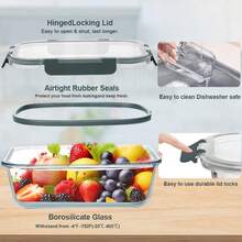 (2x37oz 2x13 Oz) & (2x33oz+2x15oz) & (2x27oz+2x10 Oz) + 12 Lids + 12 Seals Glass Food Storage Set Gray Dishwasher , Oven, Microwave, Refrigerator, And Freezer . Ideal For Dinner Preparation, Party Food Preparation, Afternoon Tea Preparation, Holiday Party Preparation, And Family Gatherings. - Grey - View 8