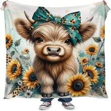 Manta de vaca de las tierras altas en color azul verdoso, regalo para niñas, animal de granja occidental, manta de franela y forro polar con girasoles, suave y ligera, manta con estampado de vaca divertido, decoración para la cama de la guardería de la vaca de las tierras altas, 50x60 pulgadas - Negro - Ver 1