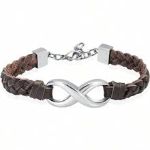 Infinity Cremation Bracelet For Ashes Genuine Leather Memorial Urn Bangle For Human Stainless Steel Keepsake Bracelet Jewelry For Women Men - Brown-Silver - View 1