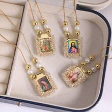 1pc Handmade Vintage Religion Beaded Charms Necklace For Women Jesus Mary Pendant Necklace Fashion Jewelry Gift
