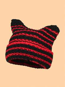 1 件男女通用动物休闲街头服饰派对可爱腈纶针织无檐便帽，适合所有季节秋季服装 - 純色 - 查看 17