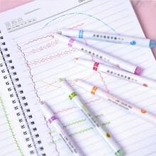 6 Pieces, Colored Contour Pens, Hand Paper Lace Pens, Fluorescent Accounting Pens, Flower Shaped Contour Pens, Wavy Line Pens, Suitable For Note Taking And Painting, Student And Office Supplies, Exquisite Gift Choices