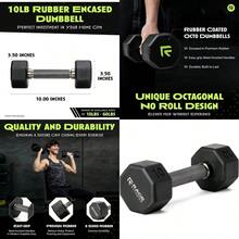 Rubber Coated Dumbbells No Roll Design EasyGrip Steel Knurled Handle Weights Dumbbells Set For Strength Training Ideal Weights Set For Home Gym 1060 LBS SOLD INDIVIDUALLY - Green Octo+15 LB - View 1