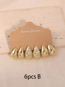 6-18pcs Minimalist Geometric Pattern Wide C-Shape Knitted Earrings, Design - Gold - View 3