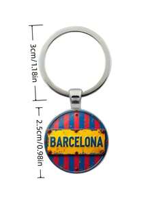 1 件巴塞罗那足球俱乐部复古条纹吊坠钥匙扣，带有“BARCELONA”文字，适合作为体育迷、父亲节、母亲节、生日和节日礼物汽车配件可爱哥特 Y2k - 銀色 - 查看 6