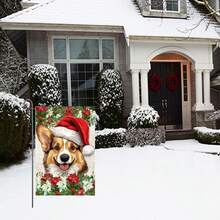 1pc Christmas Ke Jiquan Garden Flag 30.48x45.72cm Double-Sided Red Santa Claus Hat Dog Yard Flag Christmas Winter Holiday Outdoor Decoration Front Porch Home Decoration. Christmas Decorations Room Decor