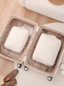 2pcs Luggage Organiser Compressible Clothing Bag Down Coat Organiser Portable Large Capacity Packing Bag Organiser Suitable For Business Trip, Travelling Travel Organizer For Clothes Luggage Storage Bag Set Packaging Bag For Cruise Holiday Beach Vacation Stuff Summer Travel Essentials For Ladies Woman Suitcase Underwear Bag Room Decor - Beige - View 4