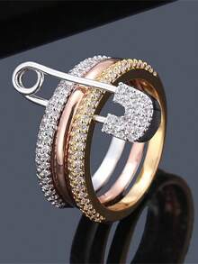 1 chiếc nhẫn nhiều lớp sang trọng đính đá Zirconia lấp lánh, chọn màu sắc yêu thích để phối cùng trang phục hàng ngày và phụ kiện dự tiệc. - Vàng ba màu + Zirconium trắng - Xem 16