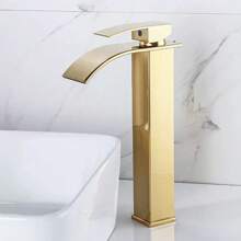 1pc Nordic Black Copper Core Waterfall Faucet, Single Hole Cold And Hot Basin Sink Bathroom Vanity Tap