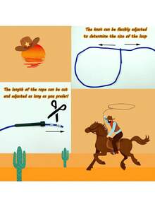 Lazo de vaquero, cuerdas de vaquero y vaquera, cuerdas mágicas, cuerdas pre-atadas, accesorios de vaquera y vaquero, cuerdas, disfraces de vaquera y vaquero de Halloween, cuerdas de utilería de escenario, ropa de cuerda, cuerdas rojas, cuerdas azules, versión mejorada, juegos de fiesta de vaqueros - Lazo de mezclilla - Ver 7