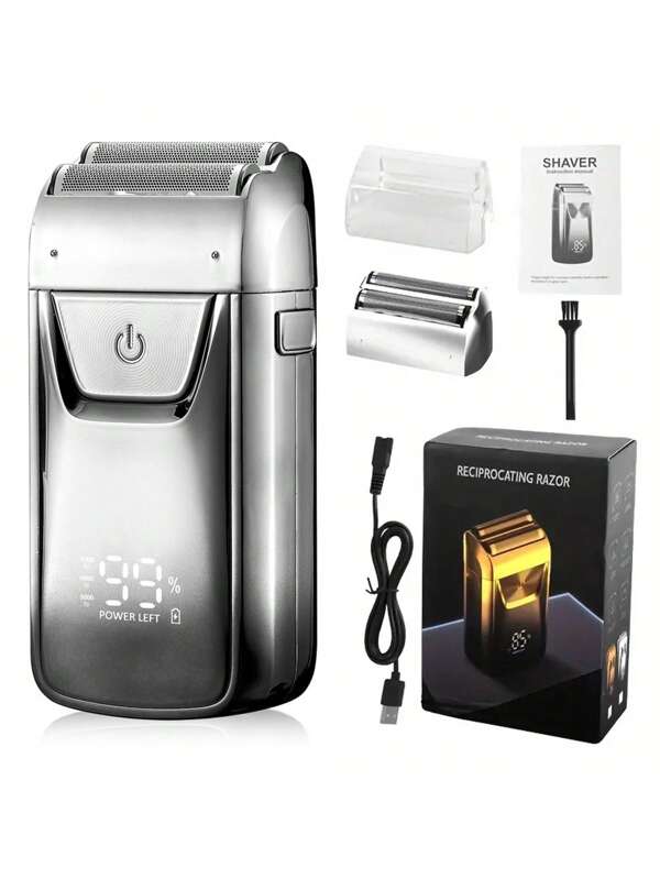 Rasoir électrique réciproque professionnel pour hommes, tondeuse à barbe sans fil et tondeuse de précision pour tête rasée, rasoir à grille et outil de toilettage facial pour hommes avec LED, cadeaux pour hommes