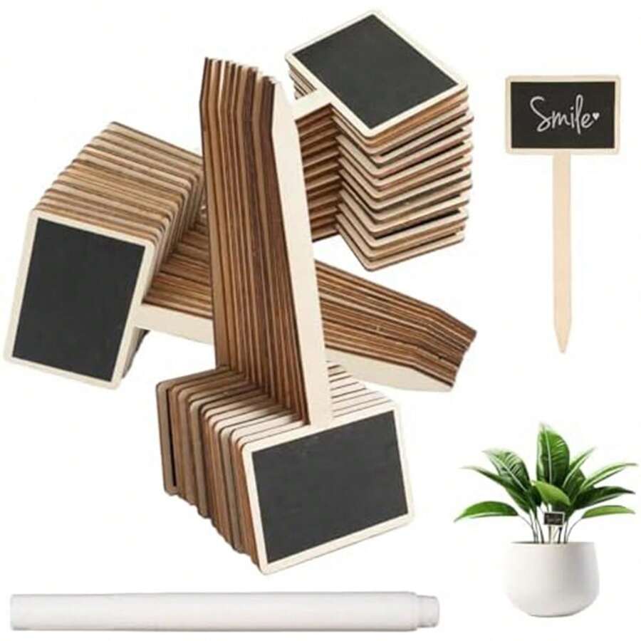 1-30 Pieces Mini Chalkboard Plant Tags, 15 X 6 Cm T-Type Garden Plant Labels With Marker, Wooden Plant Labels Rectangle Tags, Vegetable Plaques For Potted Plants - Multicolor - View 1