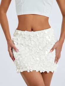 Women's Sparkle Sequin Skirt Glitter Mini Skirt Belly Dance Short Skirt Clubwear Festival Costume - White - View 1