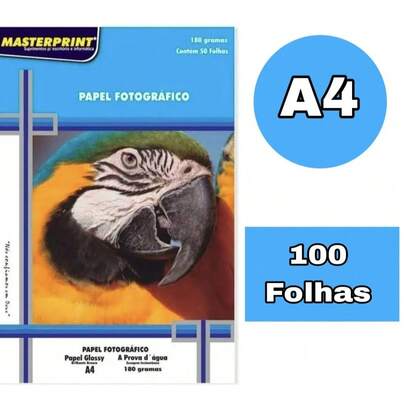 Papel Fotografico Glossy 180g Kit 100 folhas A4 210mmx297mm