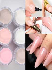 6pcs Acrylic Powder Set, Nude Pink White Color High Glossy Acrylic Powder Set For Nail DIY Art Design, 6Colors Acrylic Nail Art 3D Nail Sculpture French Nail Extension & Nail Carving Professional Polymer 3D Acrylic Nail Art Kit, Gift For Women Girls, Long Lasting & Easy To Apply Acrylic Press On Nails - Multicolor - View 3