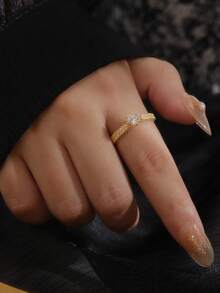 5pcs Set Minimalist Luxury Fashion Elegant Unique Personal French Classic Daily Party Copper Micro-Inlaid Cubic Zirconia Versatile Rings For Women - Yellow Gold - View 6