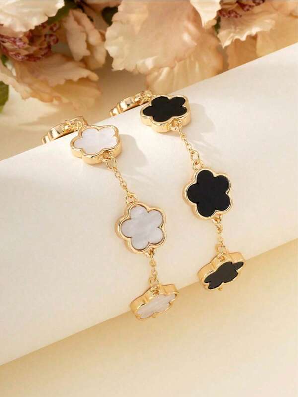 2pcs Fashion Classic Green, White, Black Clover Charm Bracelets, Suitable For Daily Commute, Gift For Friends