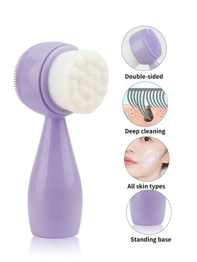 1pc Polka Dot Soft Bristle Face Cleansing Brush, Deep Cleaning Manual Silicone Soft Hair Facial Brush