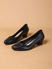 纯色高跟鞋，舒适厚底平底鞋，柔软灵活，新款方头套脚设计，配金属搭扣，优雅百搭，适合约会、旅行、四季休闲穿着。 - 黑色 - 查看 9