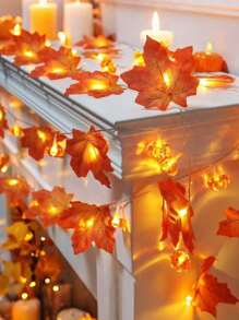 1 Stück Herbstbeleuchtung Thanksgiving Herbst Dekoration Lichterkette 10 LED Herbstblätter plus Sternanis Kürbis Lichterkette Stecker Ahornblatt Lichterkette Herbsternte Halloween Dekoration Innen und Außen Feiertags Heim Dekoration, Dekorative Artikel, Feiertags Geschenke, Herbst Dekorationen