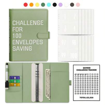 KKC 100 Envelopes Money Saving Challenge A5 Binder With Cash Envelopes Budget Book To Save $5050 In 100 Days, Ideal For Budget Planning Money Management Organizer Pvc Durable E Planner Sketchbook Bible Study Supplies Cute Office Supplies For Work