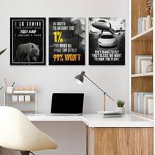 GUBIYU Black Hustle Grind Execution Wall Art Set Of 3 Framed Canvas Office Inspirational Motiviational Wall Decor Art Positive Quotes Posters Living Room Pictures Walls Decor Mens Guys 12x16 - A001 黑白勵志牆飾 - 查看 4
