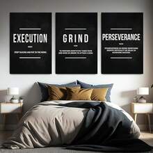 GUBIYU Black Hustle Grind Execution Wall Art Set Of 3 Framed Canvas Office Inspirational Motiviational Wall Decor Art Positive Quotes Posters Living Room Pictures Walls Decor Mens Guys 12x16 - A011 勵志牆畫 - 查看 10