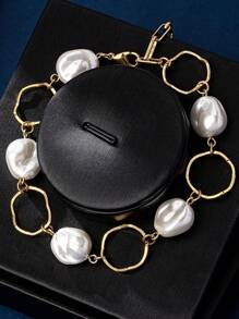 1 pièce Bracelet baroque élégant en faux perles - design simple et élégant, fait à la main, convient pour la décoration décontractée, laiton massif
