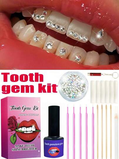 160 piezas Juego de gemas dentales DIY, incluye rhinestones y herramientas, joyería dental unisex de moda, decoración dental de cristal, fácil de instalar, adecuado para Halloween, gótico, Y2K, estilos hip-hop