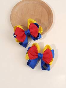 قطعتان من مشابك الشعر المزينة بالفيونكات متعددة الألوان، مشابك شعر مزينة بفيونكات قماشية، إكسسوارات شعر أميرية ملونة جميلة، مناسبة كهدايا للفتيات، المراهقات لاستخدام يومي، العطلات والحفلات - متعدد الألوان - مشاهدة 3